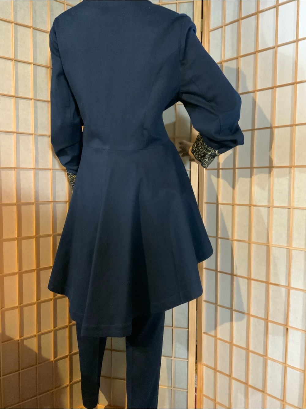 NWT Navy Women's Two-Piece Pantsuit with Gold Embroidered Panel - Picture 4 of 13